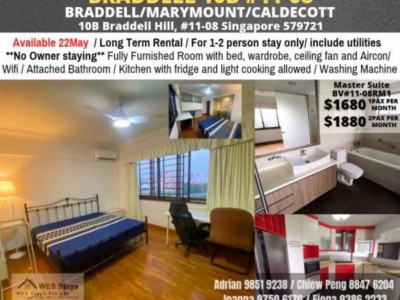 Master bed Room $1,680 SGD for 1 pax - Location: 10B Braddell Hill, #11-08, Singapore 579721
