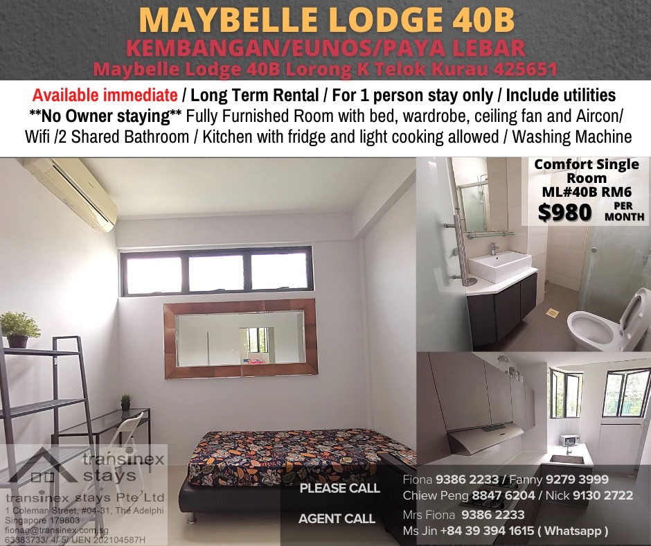 Room For Rent - 40B MAYBELLE LODGE - Eunos - Bedroom - Homates Singapore
