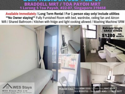 Room for rent / BRADDELL MRT/ TOA PAYOH MRT / Common room / 1pax stay / Available 14 Nov/ GEM RESIDENCES - 1 Lorong 5 Toa Payoh, #22-07, Singapore 319458