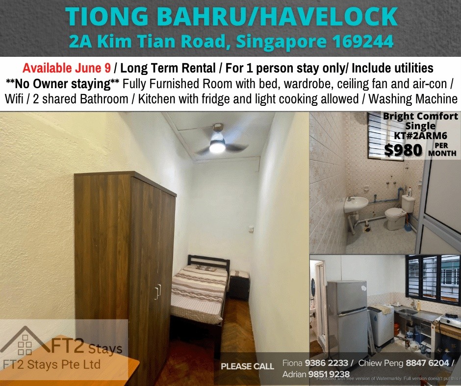 Available﻿ Immediate- Common Room/Include Utilities/Wifi/Aircon/No Agent Fee/Light Cooking Allowed/Washing Machine - Tiong Bahru 中嗒魯 - 分租房間 - Homates 新加坡