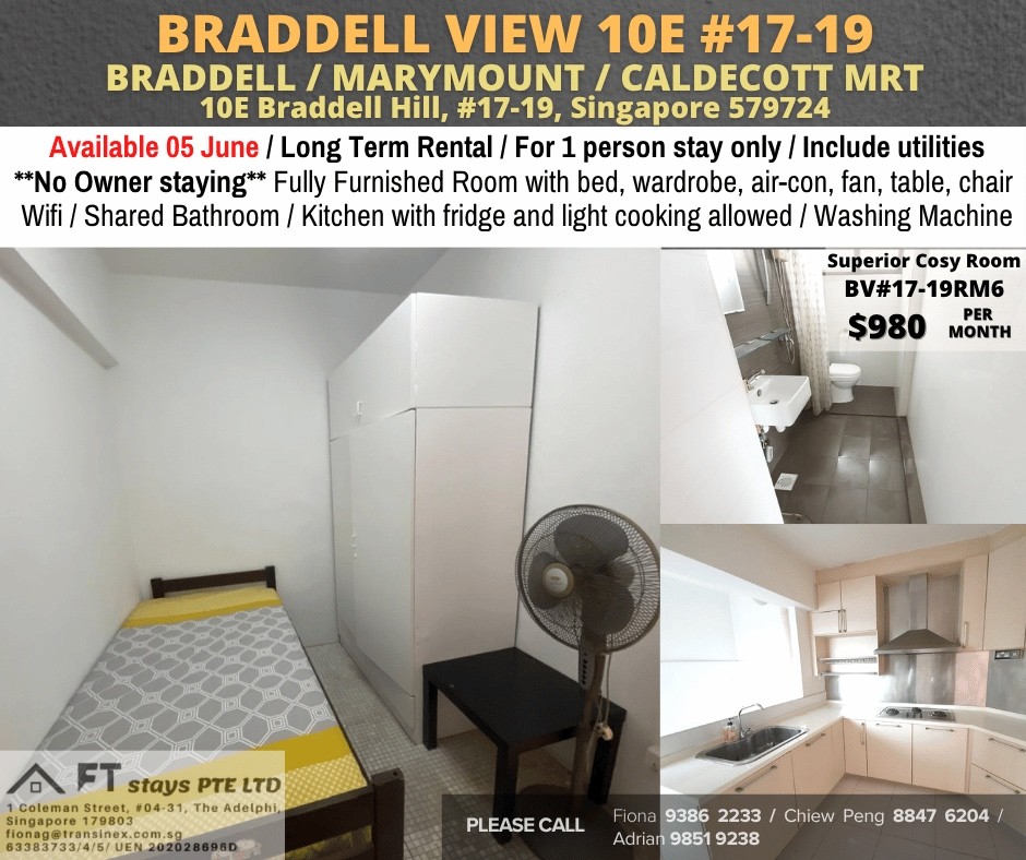 Available﻿ 5 June - Common Room/Include Utilities/Wifi/Aircon/No Agent Fee/Light Cooking Allowed/Washing Machine - Braddell - Bedroom - Homates Singapore