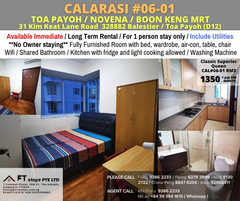 Room for Rent/ Calarasi 31 Kim Keat Lane Road, Singapore 328882/ For 1 pax/ Available Immediately - Toa Payoh 大巴窯 - 整個住家 - Homates 新加坡
