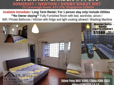 Available Immediate  - Master bedRoom/Strictly Single Occupancy/no Owner Staying/No Agent Fee/Private Bathroom/Cooking allowed/Near Somerset MRT/Newton MRT/Dhoby Ghaut MRT - 73 Cavenagh Road, #11-376, Singapore 229624