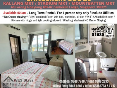 Kallang MRT / Stadium MRT / Mountbatten MRT - Available 2 Jan -  69 Lorong 6 Geylang Canberlin Lodge, Singapore 399221 