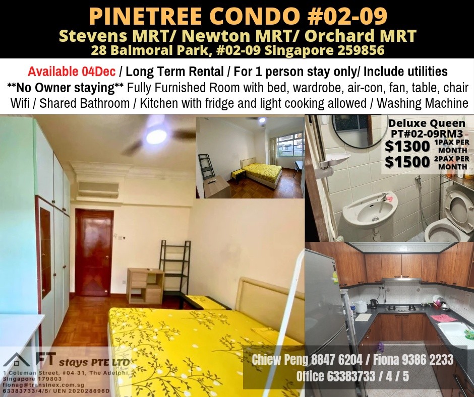 Near Newton MRT/Near Orchard MRT/Stevens MRT - Common Room for Rent 1-2 Pax, Pinetree Condo, Available 4 De - Stevens 史蒂芬 - 分租房间 - Homates 新加坡