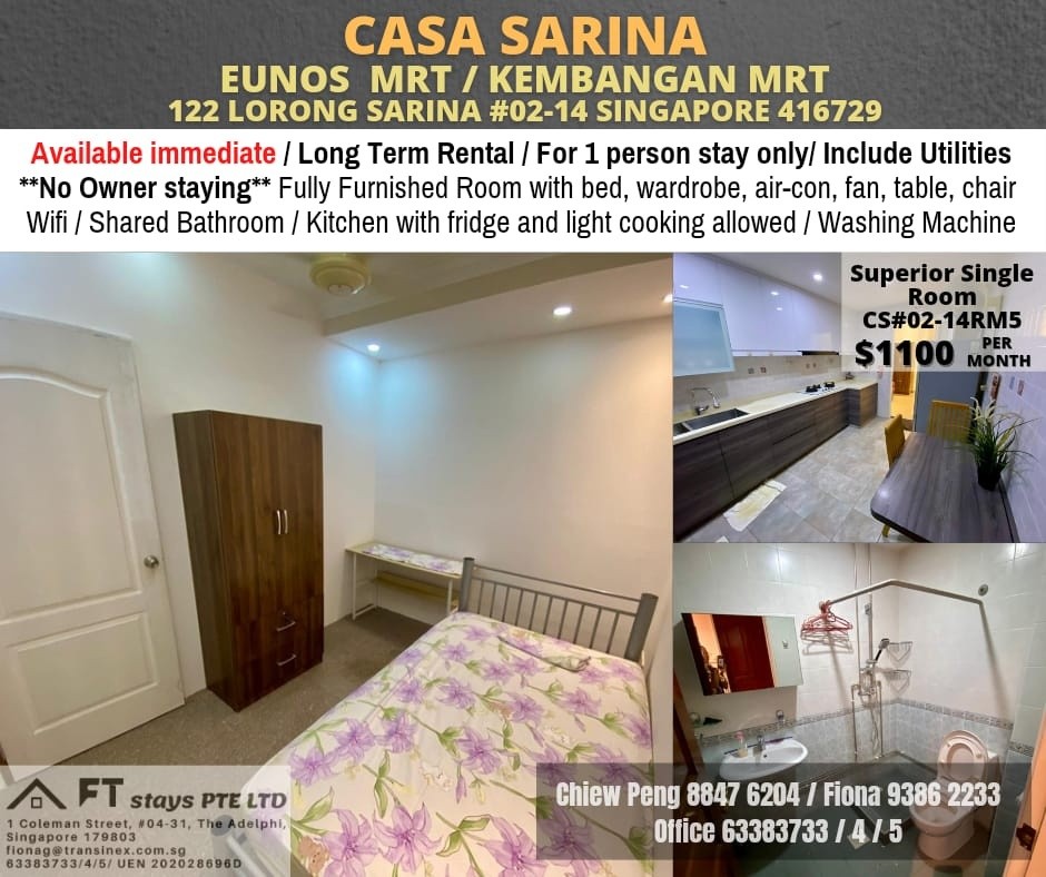 Kembangan MRT | Eunos mrt /Common Room for rent/ Casa Sarina for 1 Pax | Immediate Available | No Agent Fee - Kembangan 景萬岸 - 分租房間 - Homates 新加坡