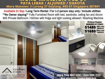 Room For Rent - Moro Mansions RM3 - 3 Lorong 37 Geylang #02-01 Singapore 387901