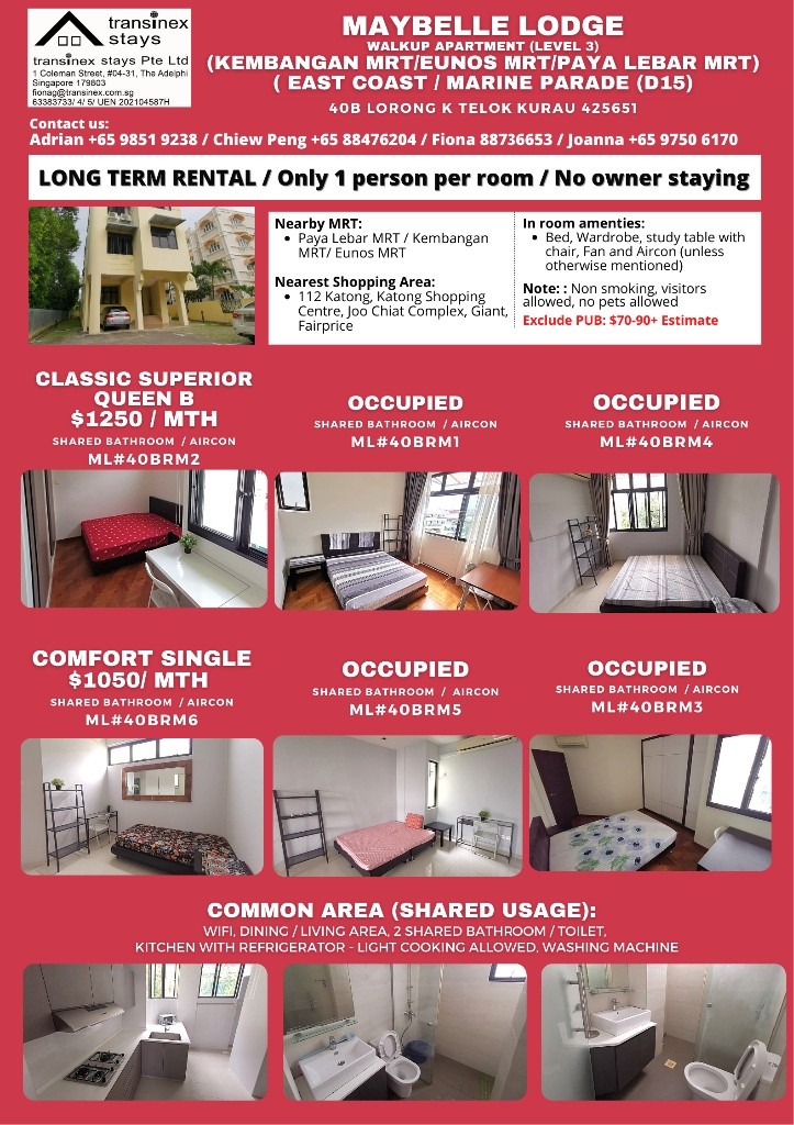 17 Oct Available-Common Room/1 or 2 person stay/ Wifi/No owner staying/No Agent Fee/Cooking allowed/KEMBANGAN MRT / EUNOS MRT / PAYA LEBAR MRT - Lorong Chuan - Flat - Homates Singapore