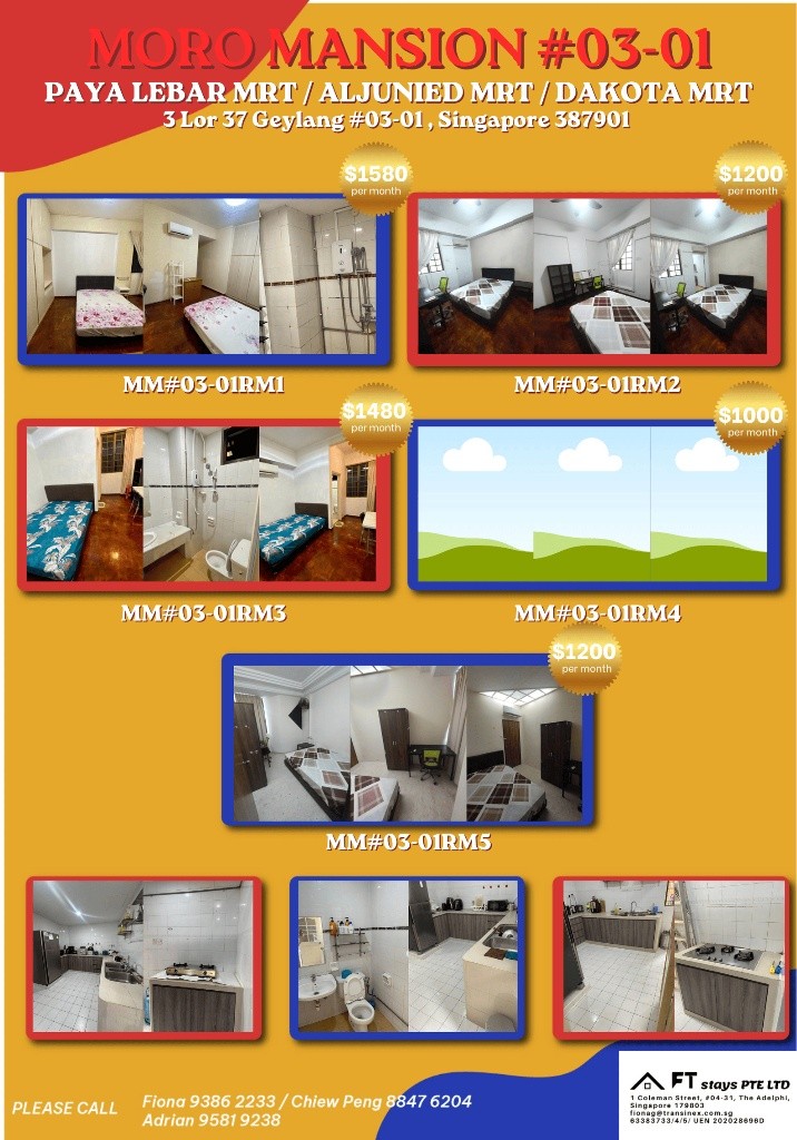 Room for Rent / Paya Lebar – Aljunied – Dakota MRT / Master Room / Available Immediate/ Moro Mansion - Paya Lebar 巴耶利嗒 - 整个住家 - Homates 新加坡
