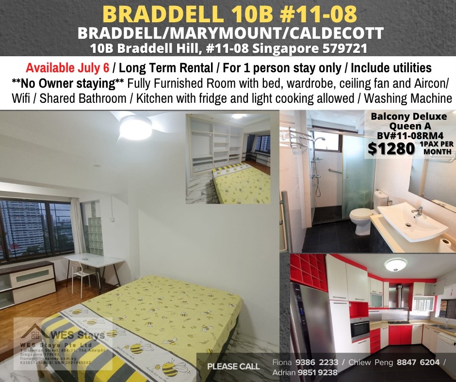Room for Rent/10B Braddell Hill, #11-08 Singapore 579721/For 1 pax/ Available July 6 - Ang Mo Kio - Flat - Homates Singapore