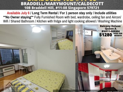 Room for Rent/10B Braddell Hill, #11-08 Singapore 579721/For 1 pax/ Available July 6 - 10B Braddell Hill, #11-08 Singapore 579721 