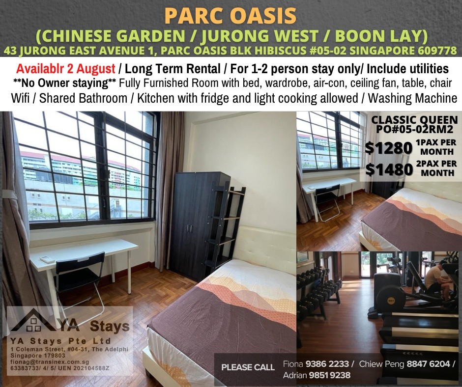 Room For rent/43 JURONG EAST AVENUE 1, PARC OASIS BLK HIBISCUS 60977 Road/commen /for 1pax/2pax Available Immediate  - Toa Payoh - Flat - Homates Singapore