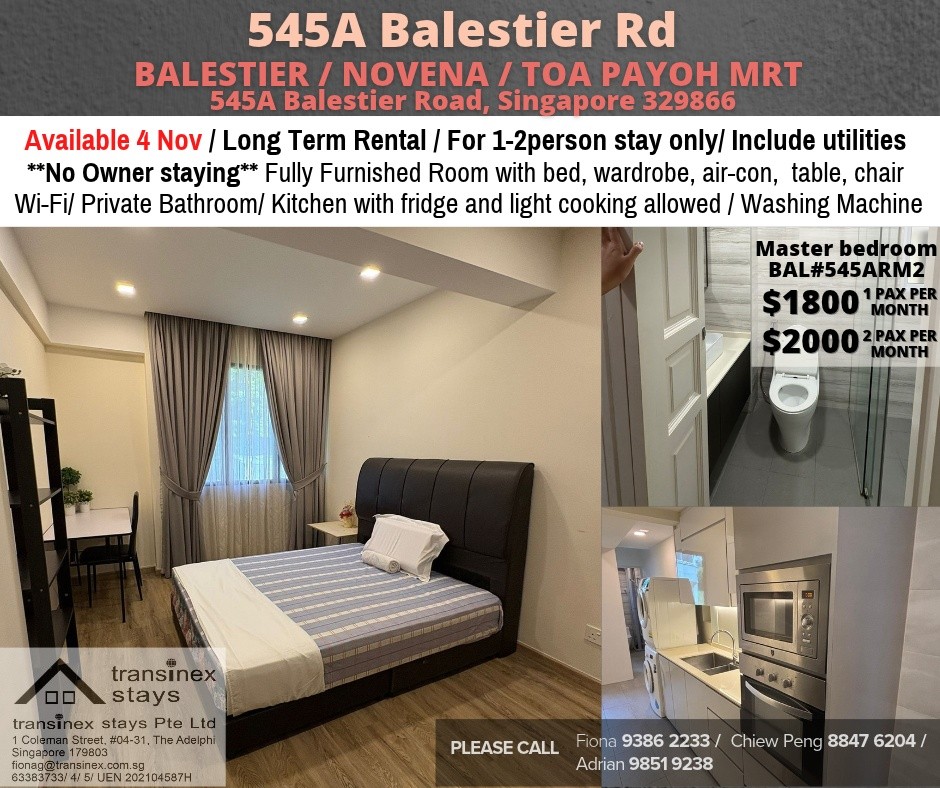 Room for rent / Balestier / Master room / 1-2 pax stay / Available 4 November - Toa Payoh - Flat - Homates Singapore