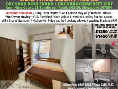 Room for rent / Orchard / CLASSIC BEDROOM / 1-2 pax stay / Available Immediately  -  28 Tomlinson Road #03-30, Singapore 247854